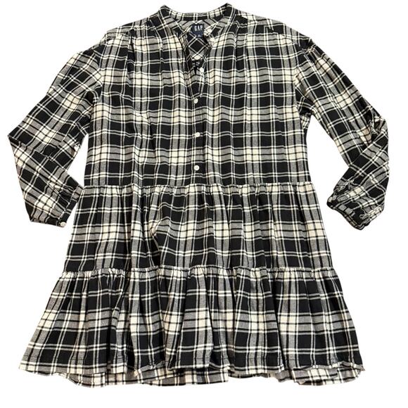 Gap Women’s black and white flannel plaid baby doll dress, Size XL - Picture 3 of 8